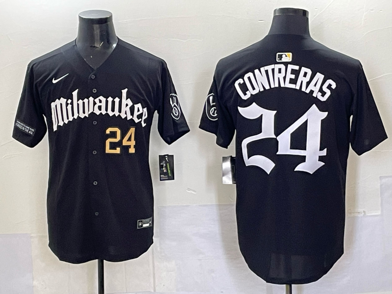 Men Milwaukee Brewers #24 Contreras black Nike MLB 2025 Jersey 009
